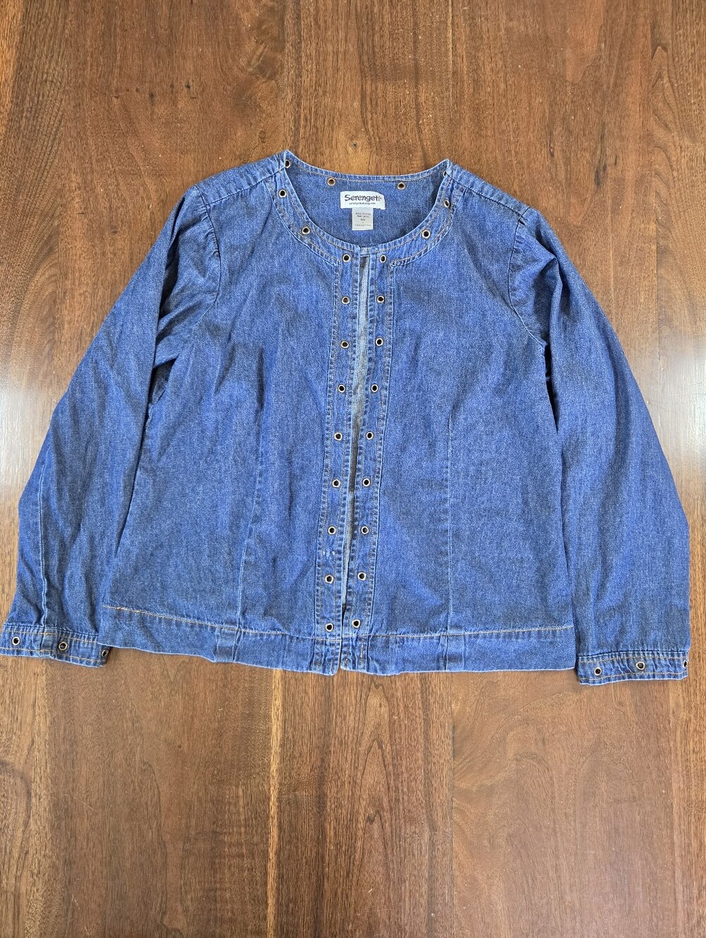 Serengeti Chambray Eyelet Collar Jean Jacket Size Large